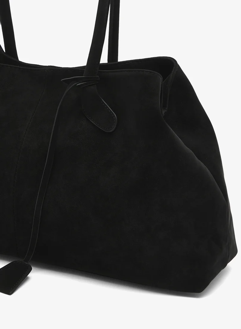 ELLA Black east-to-west suede tote bag with handle and tag detail for Women | Best Price UAE
